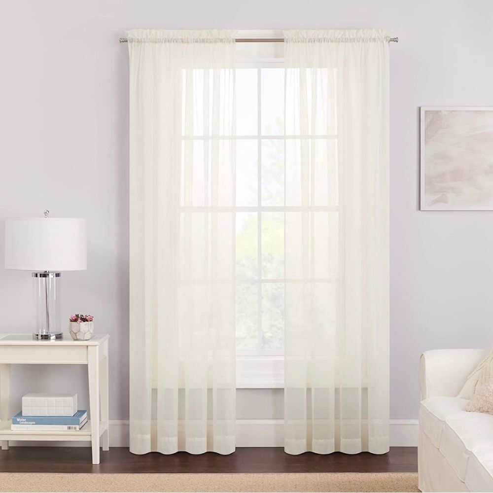PairstoGo Victoria Voile Ivory rod pocket window panels.  Two packages available
